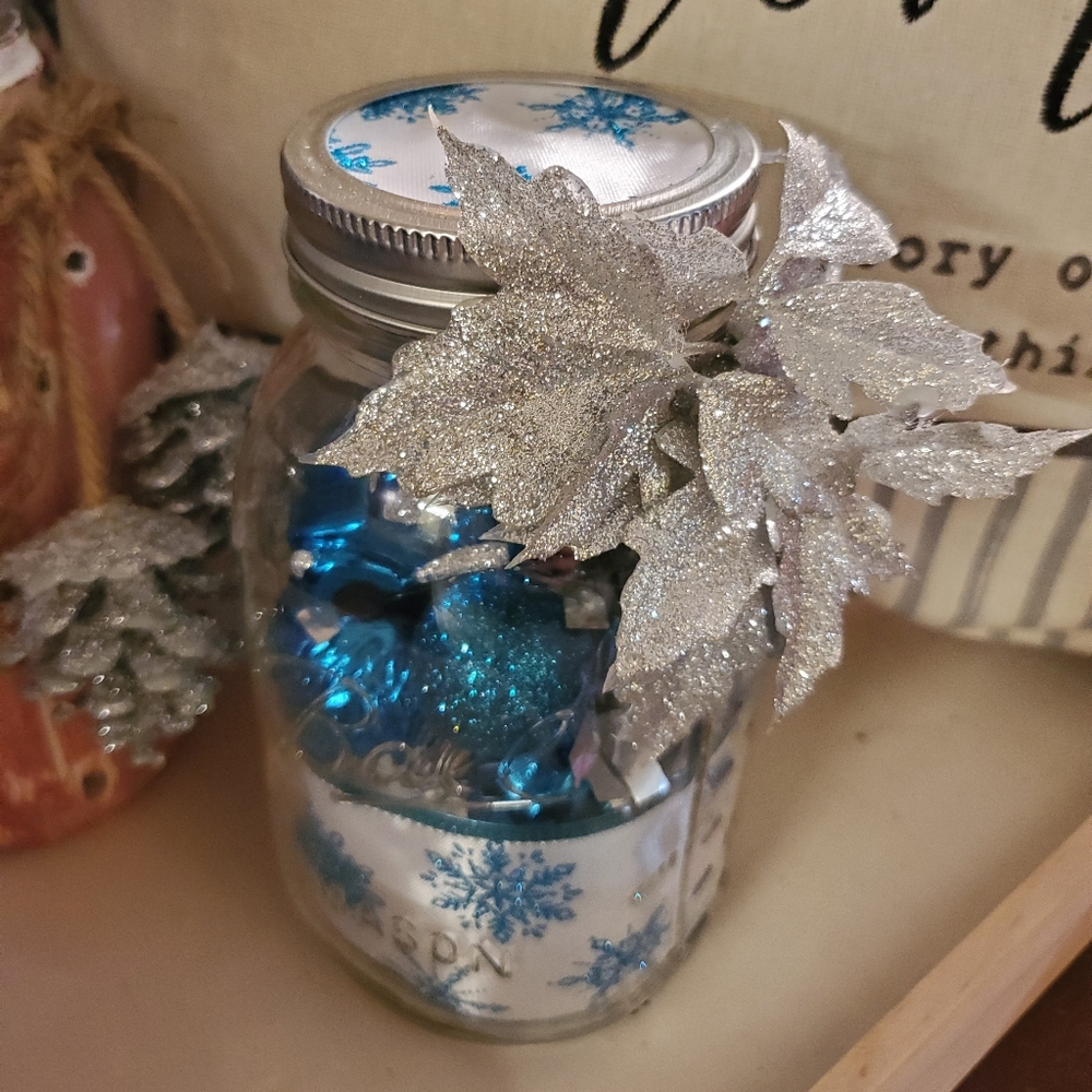 Blue Ornaments Mason Jar